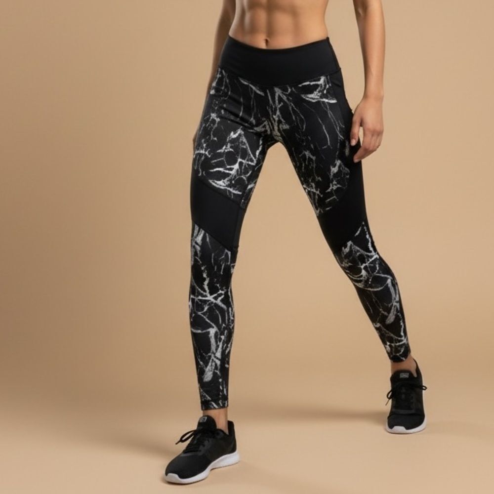 ASOS 4505 Black Marble Print Track Leggings Size 8